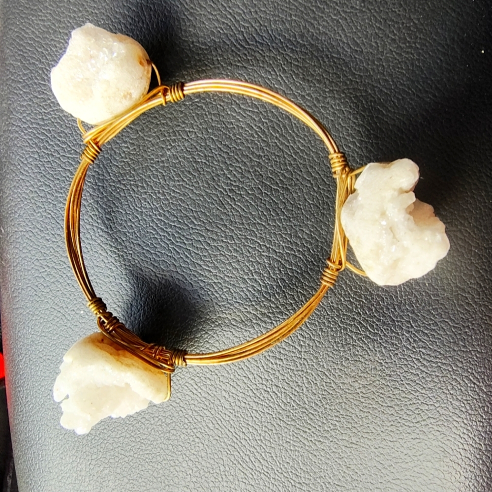 Gold Wire Bracelet with White Stones